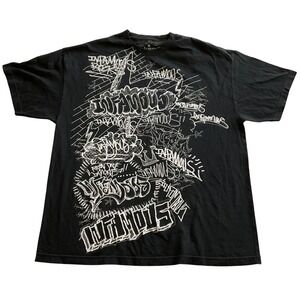 Infamous Graffiti Graphic T-Shirt Mens XL Black Streetwear Urban Tee
